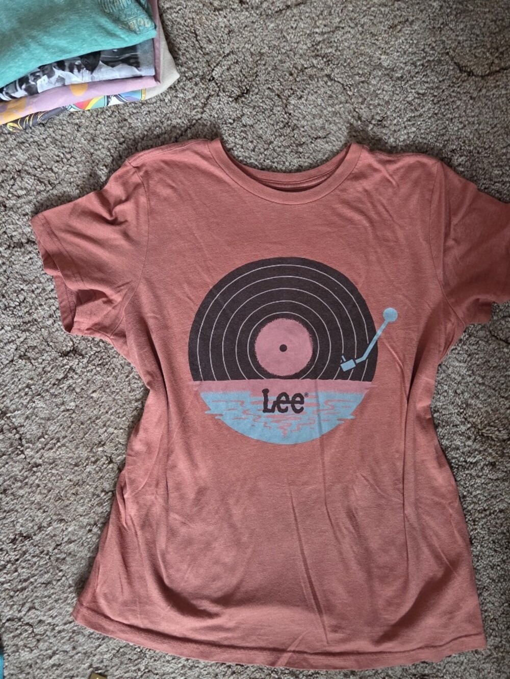 Lee Coral Short Sleeve Tee with Retro Record Graphic